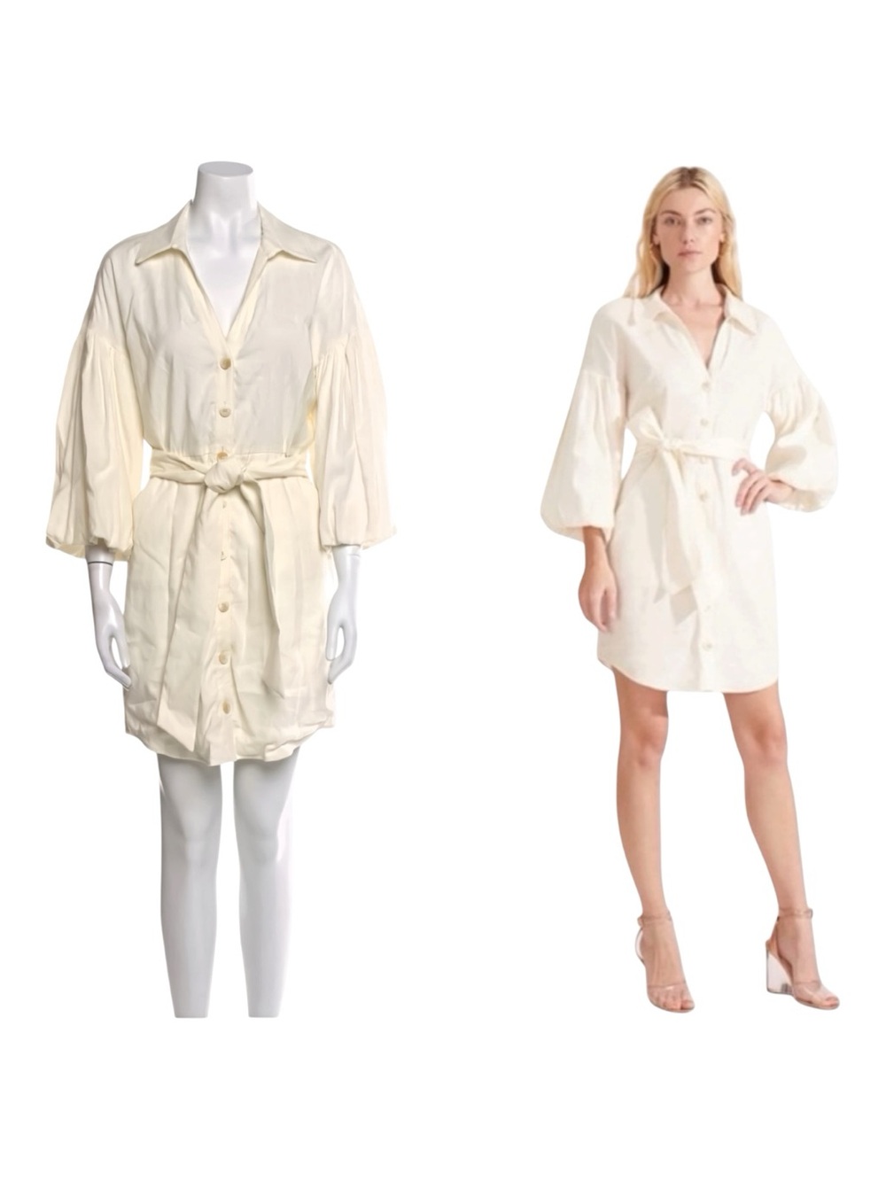 Veronica Beard Samy Linen Blend Shirt Dress 4 Cream Belted Puff Sleeve Mini